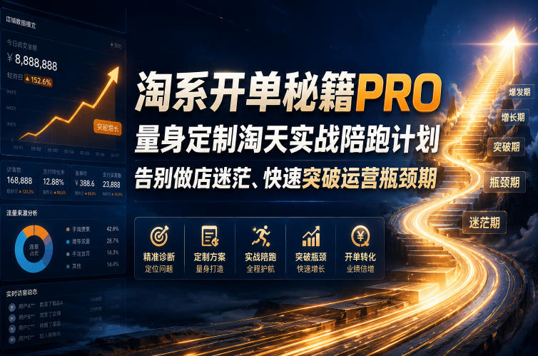 系开单秘籍PRO,量身定制淘天实战陪跑计划,告别做店迷茫、快速突破运营瓶颈期(2026年6月22日) 系开单秘籍PRO,量身定制淘天实战陪跑计划,告别做店迷茫、快速突破运营瓶颈期(2026年6月22日)