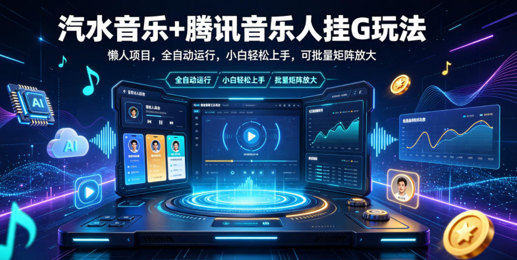 汽水音乐+腾讯音乐人挂G玩法，懒人项目，全自动运行，小白轻松上手，可批量矩阵放大【揭秘