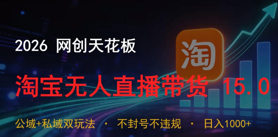 2026网创天花板，淘宝无人直播带货15.0，公域+私域双玩法，日入1k+，不违规不封号【揭秘