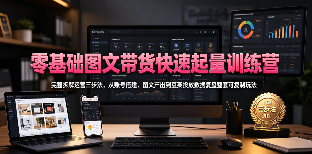 零基础图文带货快速起量训练营,完整拆解运营三步法,从账号搭建、图文产出到豆荚投放数据复盘整套可复制玩法 零基础图文带货快速起量训练营,完整拆解运营三步法,从账号搭建、图文产出到豆荚投放数据复盘整套可复制玩法