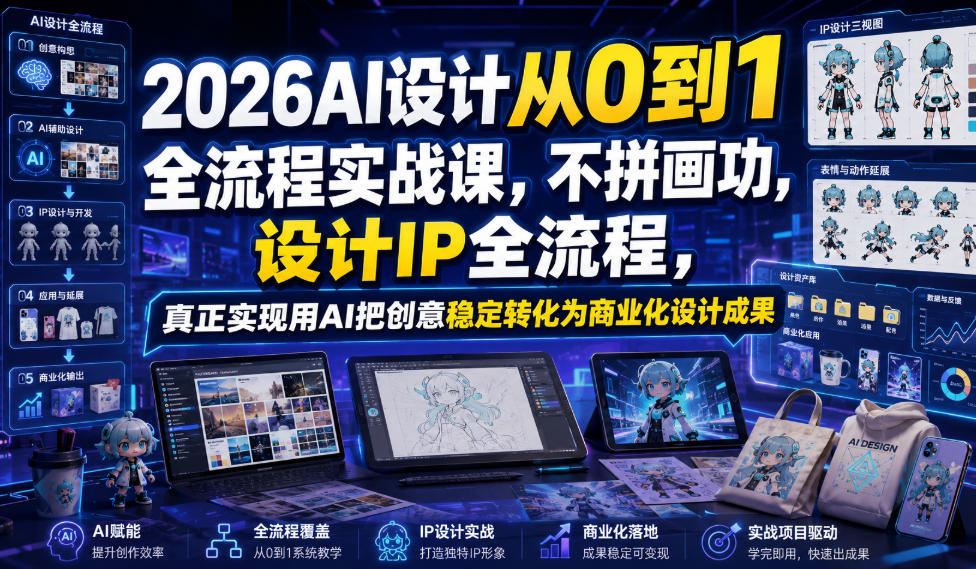 2026AI设计从0到1全流程实战课，不拼画功，设计IP全流程，真正实现用AI把创意稳定转化为商业化设计成果”