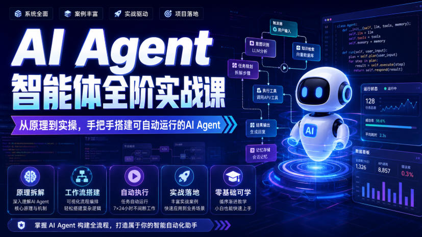 AI Agent智能体全阶实战课,从原理到实操,手把手搭建可自动运行的AI Agent( AI Agent智能体全阶实战课,从原理到实操,手把手搭建可自动运行的AI Agent(