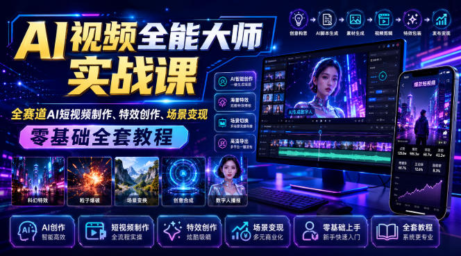 AI视频全能大师实战课｜全赛道AI短视频制作、特效创作、场景变现零基础全套教程”