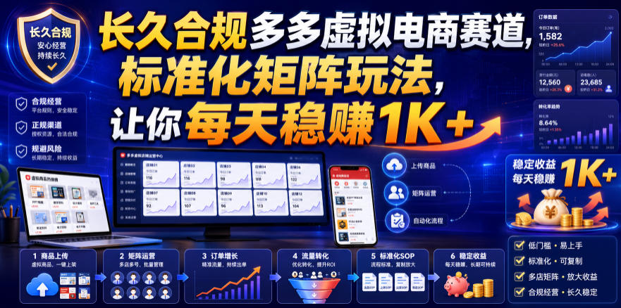长久合规多多虚拟电商赛道,标准化矩阵玩法,让你每天稳賺1K+【揭秘】 长久合规多多虚拟电商赛道,标准化矩阵玩法,让你每天稳賺1K+【揭秘】