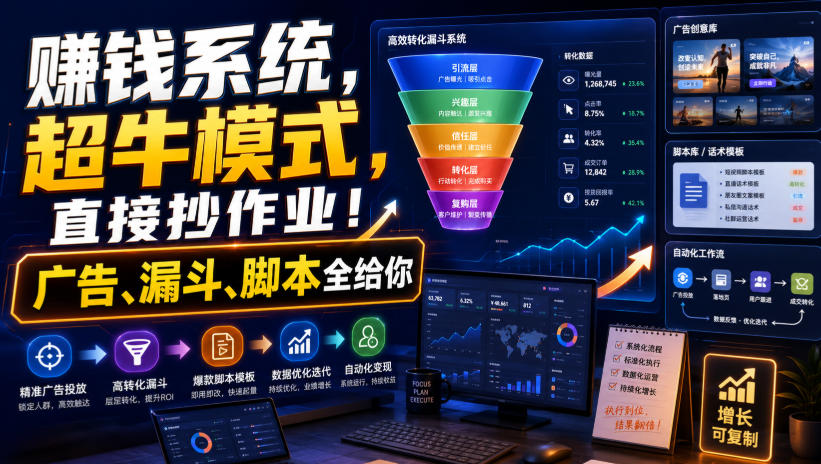 赚钱系统,高效模式,直接照搬!广告、漏斗、脚本全套(原创双语字幕) 赚钱系统,高效模式,直接照搬!广告、漏斗、脚本全套(原创双语字幕)