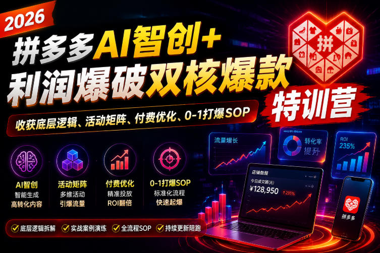 2026拼多多AI智创+利润爆破双核爆款特训营,收获底层逻辑、活动矩阵、付费优化、0-1打爆SOP(更新0810 2026拼多多AI智创+利润爆破双核爆款特训营,收获底层逻辑、活动矩阵、付费优化、0-1打爆SOP(更新0810