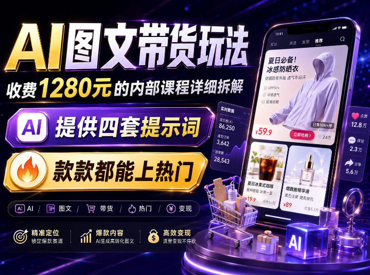 AI图文带货内部玩法,1280内部课程对外系统拆解,看完直接上手变现! AI图文带货内部玩法,1280内部课程对外系统拆解,看完直接上手变现!
