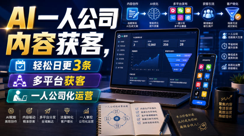 AI一人公司内容获客,日更3条多平台,高效运营(更新0827) AI一人公司内容获客,日更3条多平台,高效运营(更新0827)