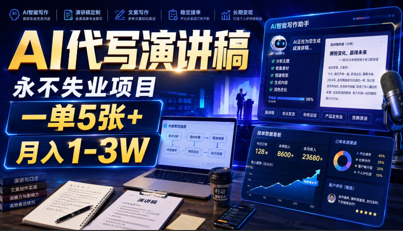 AI代写演讲稿,永不失业项目,一单5张+,月入1-3W【揭秘】 AI代写演讲稿,永不失业项目,一单5张+,月入1-3W【揭秘】