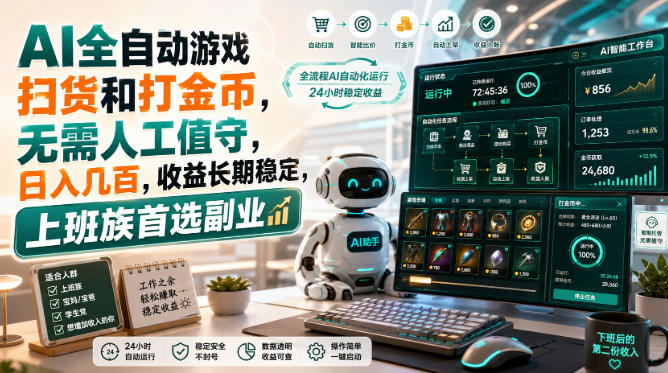AI全自动游戏扫货和打金币,无需人工值守,日入几百,收益长期稳定,上班族首选副业【揭秘】 AI全自动游戏扫货和打金币,无需人工值守,日入几百,收益长期稳定,上班族首选副业【揭秘】