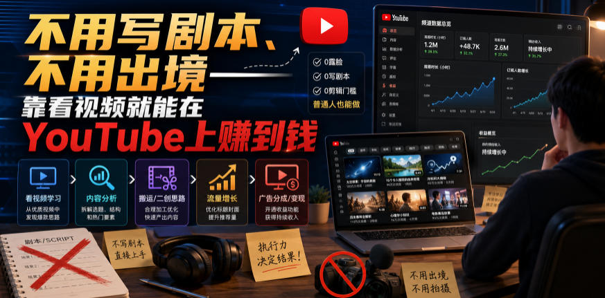不用写剧本、不用出境——靠看视频就能在YouTube上賺到钱【原创双语字幕】 不用写剧本、不用出境——靠看视频就能在YouTube上賺到钱【原创双语字幕】