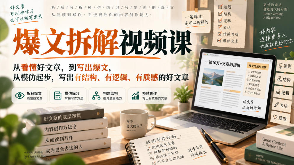 爆文拆解视频课,从看懂好文章,到写出爆文,从模仿起步,写出有结构、有逻辑、有质感的好文章 爆文拆解视频课,从看懂好文章,到写出爆文,从模仿起步,写出有结构、有逻辑、有质感的好文章