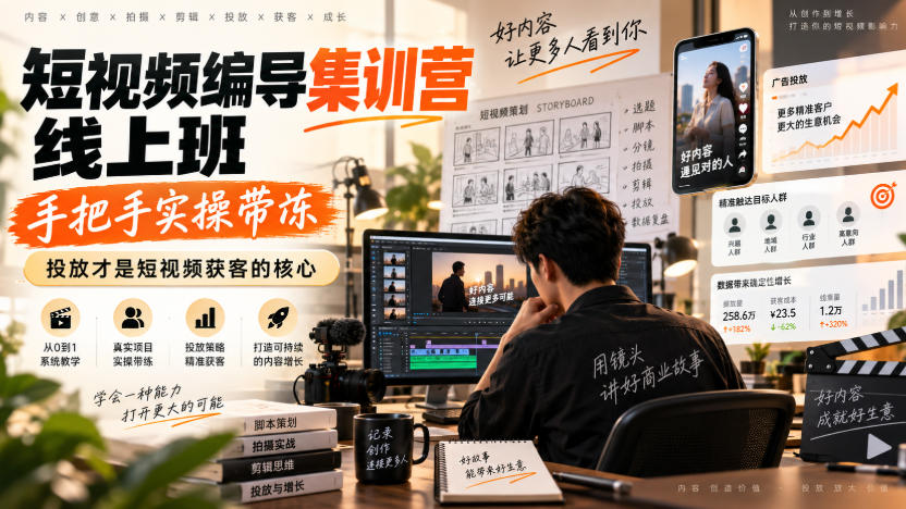 短视频编导集训营线上班,手把手实操带冻,投放才是短视频获客的核心 短视频编导集训营线上班,手把手实操带冻,投放才是短视频获客的核心