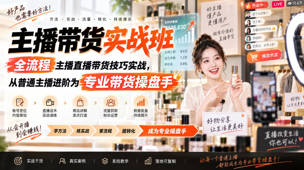 播带货实战班ZB,全流程主播直播带货技巧实战,从普通主播进阶为专业带货操盘手 播带货实战班ZB,全流程主播直播带货技巧实战,从普通主播进阶为专业带货操盘手
