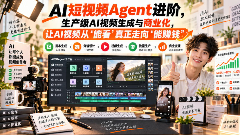 AI短视频Agent进阶，生产级AI视频生成与商业化，让AI视频从”能看”真正走向”能賺钱