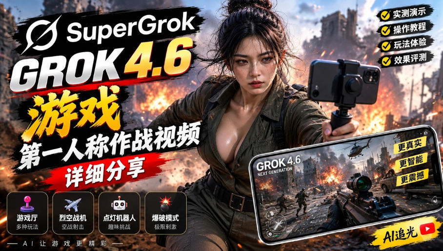 Grok 4.6也能做游戏？第一人称作战视频实测｜玩法详细讲解