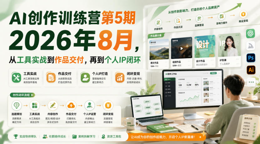 AI创作训练营第5期2026年8月，从工具实战到作品交付，再到个人IP闭环（更新0910）