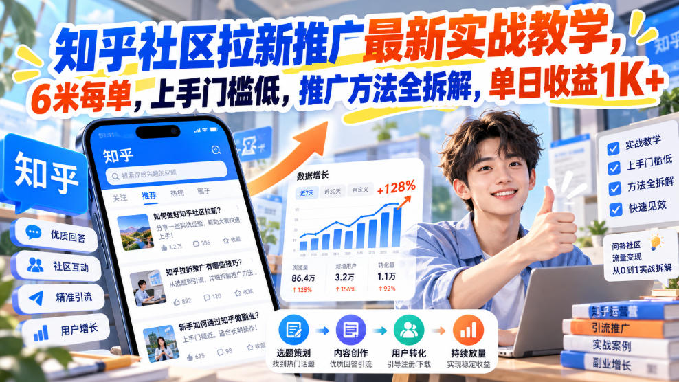 知乎社区拉新推广最新实战教学,6米每单,上手门槛低,推广方法全拆解,单日收益1K+!(更新1015) 知乎社区拉新推广最新实战教学,6米每单,上手门槛低,推广方法全拆解,单日收益1K+!(更新1015)