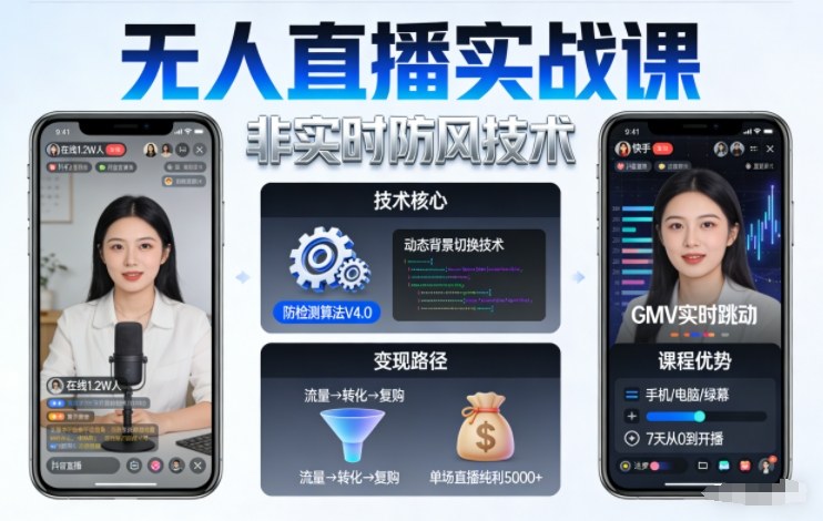宝子哥无人直播实战课，非实时防风技术，聚焦抖音快手等平台直播带货，轻松开启直播变现之路
