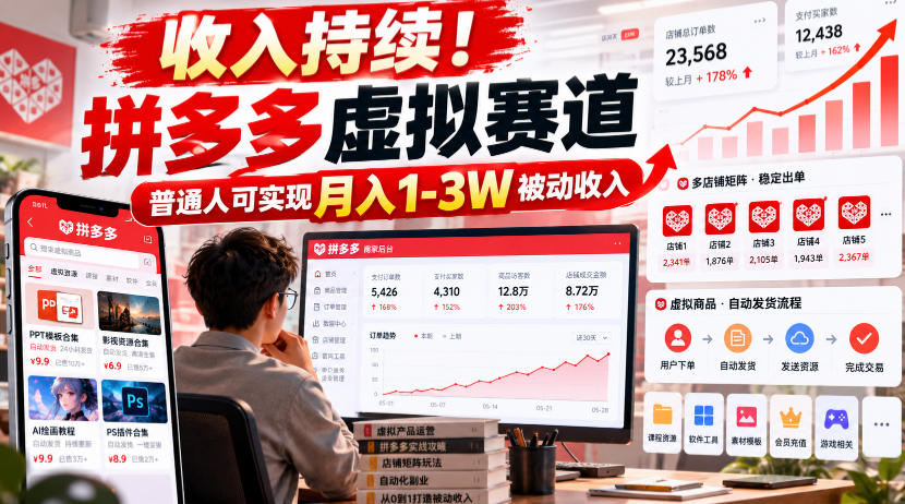 拼多多虚拟产品赛道解析：普通人也能实现月入1-3W被动收入的轻资产玩法
