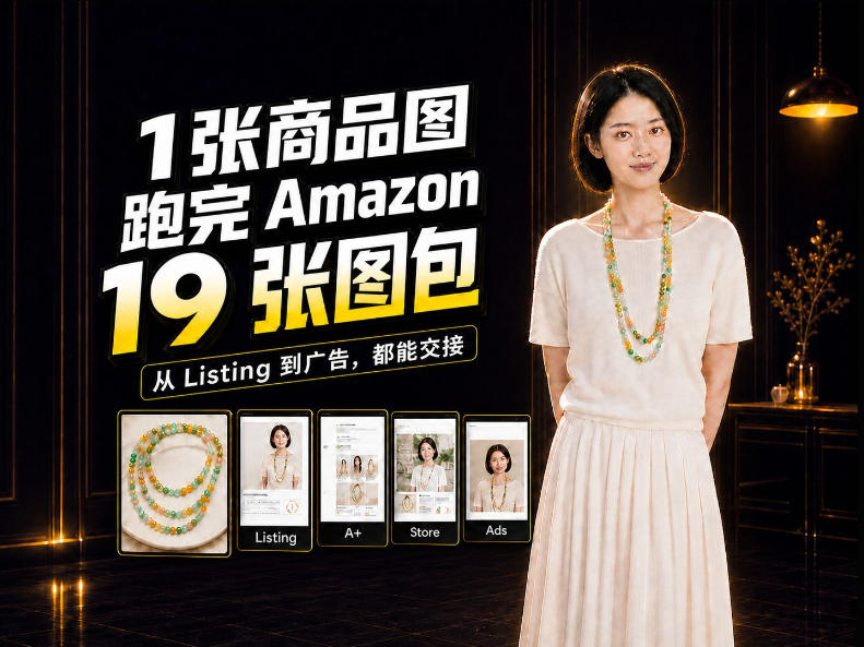 Amazon商品图包全流程实战拆解：一张实拍图如何扩展成19张完整图包（AI电商视觉教学）