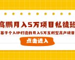 高鹏月入5万项目私徒班，基于个人IP打造的月入5万互利型高产项目！