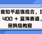 “抖音知乎超强组合，日入4张， 蓝海赛道，保姆级教程