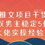 小说推文项目干货分享，双男主稳定5位数大佬实操经验