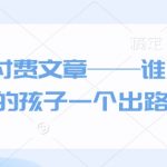 最新付费文章——谁能给我的孩子一个出路?