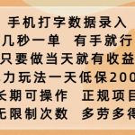 手机打字数据录入，几秒一单，有手就行，只要做当天就有收益，暴力玩法一天低保2张