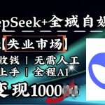 降维打击，Deepseek+全域自媒体，赋能失业市场，被动收钱，无需人工全程AI，日变现1k