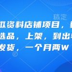 小红书虚拟资料店铺项目，复制粘贴搬运，从选品，上架，到出单全自动发货，一个月两W