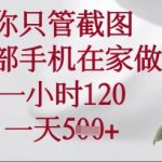 你只管截图，一部手机在家操作，一小时120.一天5张