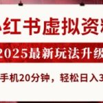 小红书虚拟资料，2025最新玩法升级，一部手机20分钟，轻松日入3张【揭秘】