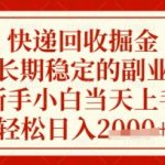 快递回收掘金项目，长期稳定的副业，新手小白当天上手，轻松日入数张【揭秘