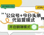 公众号+今日头条双代运营，有账号就行，单日稳定变现5张+【揭秘】