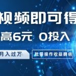 发布视频即可得佣金，一条最高6元，0投入 0粉丝  会发视频就行，月入过W，批量操作收益翻倍【揭秘】