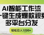 AI智能工作流，一键生成书单号爆款视频，多平台分发，每日收益多张【揭秘】 项目揭秘，项目介绍：  最近书单号赛道又火起来了，原因是视频有了新的呈现方式，带动了赛道的爆火。如果让我们手工去做，半天只能做一条视频，但是用我们的AI。直接可以一键生成长视频，我把复杂的过程都给大家省略了，AI工作流给大家搭建好了，大家只需要输入书籍的名字，就能一键生成长视频。  不用像以前一样手动去处理，剪辑，拼接等麻烦的操作，直接一键生成，同步分发到各大平台，挣卖书的佣金+创作者分成+收徒+流量奖励  感兴趣的可以下载学习，本项目仅供会员下载学习，严禁外传，资源失效请添加冒泡网创QQ1543952060或者838912514补(冒泡网创永久地址发布页www.maomp.fun，收藏我回家不迷路!)  通过网盘分享的文件：121 AI智能工作流，一键生成爆款视频，多平台分发，一天收益1k+ 链接: https://pan.baidu.com/s/12PfTd0LFO1uc7qrmCJd5mA?pwd=q8gr 提取码: q8gr