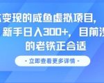 “零成本变现的咸鱼虚拟项目， 轻资产运营，新手日入3张+，目前没有项目的老铁正合适”