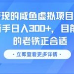 “零成本变现的咸鱼虚拟项目， 轻资产运营，新手日入3张+，目前没有项目的老铁正合适”