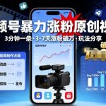 视频号暴力涨粉原创视频，3分钟一条原创视频，3-7天涨粉破万，玩法分享给你