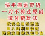 快手搬运带货，一刀不剪过原创，微付费玩法，软件全自动玩法，日入纯利四位数【揭秘】