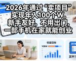 2026年通过“卖项目”实现年入100个W，新手友好，不用出门，一部手机在家就能创业【揭秘】