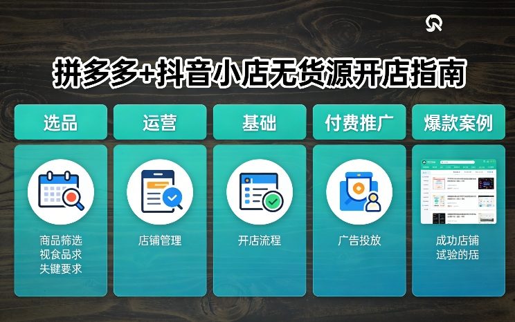 拼多多+抖音小店无货源开店，包括：选品、运营、基础、付费推广、爆款案例等