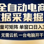独家电商数据全自动采集项目，批量可矩阵，单窗口轻松日入3张+【揭秘】