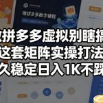 做拼多多虚拟别瞎搞！这套矩阵实操打法，长久稳定日入1K不踩坑【揭秘】