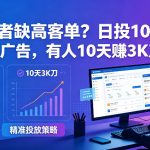 自由职业者缺高客单？日投10刀搞FB+INS广告，有人10天赚3K刀！