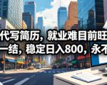 AI代写简历，就业难目前旺季，一单一结，稳定日入800，永不失业