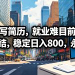 AI代写简历，就业难目前旺季，一单一结，稳定日入800，永不失业