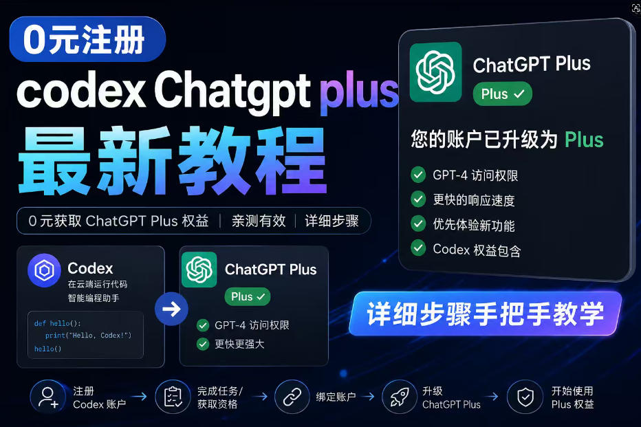 “0元全自动注册codex gpt plus最新教程，0元获取GPT Plus权益，手把手详细教学